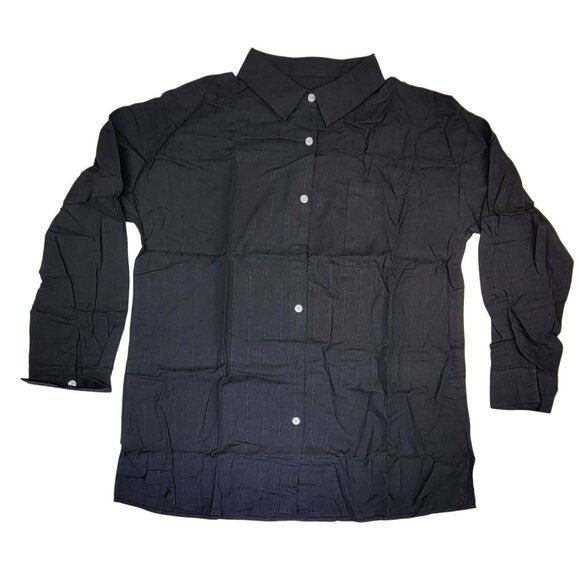 Button-Up Long Sleeve Shirt Black Textured Top Womens Large 100% Polyester New - Picture 1 of 8